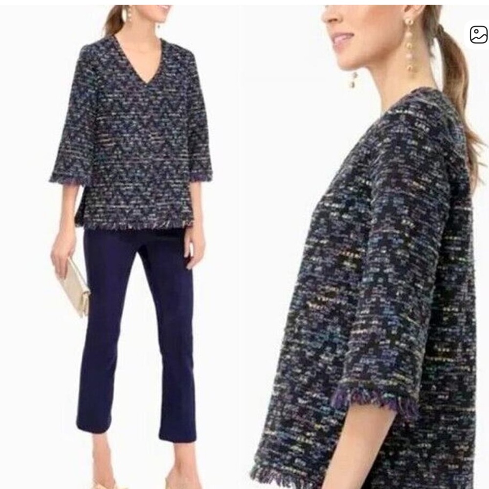 Tuckernuck Belfast Blouse Metallic Tweed Wool Blend V Neck Pullover Size M